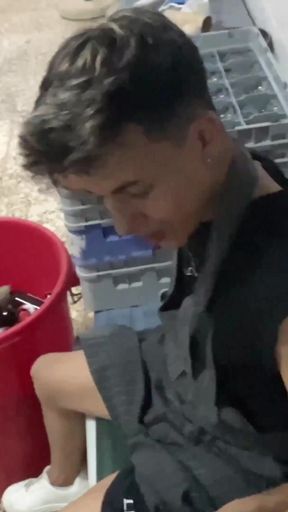 Submissive Latino in BDSM Cross Bondage, Ass Eating &amp; Public Hotel Kitchen Sex   Clip 2