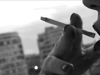 Headmistress is smoke and crush cigarette