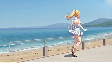 Blonde Mini Dress Slut: Public Pier Ass &amp_ Tit Flash   Loud Masturbation AI Generated