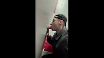 Scally Chav Boy in Leather Jacket Try Glory Hole in the First Time