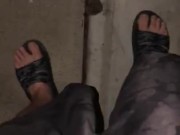 Pissing On My Feet In Flip Flops Before I Get Into The Hot Tub