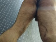 Self fisting in public showers: hot man gets naughty when nobody's around