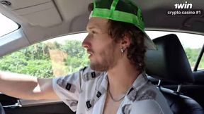 Redhead bombshell gets a dirty deep throat from Bolt Driver - 18-25 year old inexperienced bi-atch enjoys gargling dick!