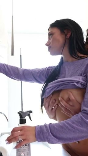 FreeUse Milf - Latino Stud Bangs His Busty Stepmom From Behind While His Milf Principal Masturbates   Clip 1