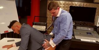 Tattoed pervert with a big cock penetrates a businessman