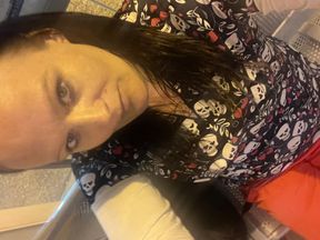 Naughty nurse squirts in public bathroom on break