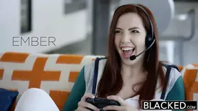 Sweet nerdy Ember Stone gets her first black cock