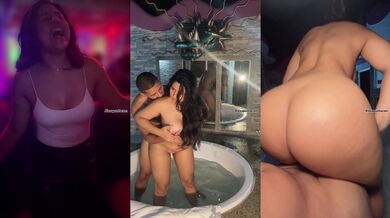 Latina in the jacuzzi with a muscular man getting a creampie