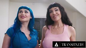 Hardcore anal threesome with a trans beauty and her boyfriend in Transfixed style