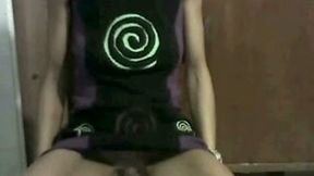 My skinny mature bitch in sexy dress flashes her pussy and ass