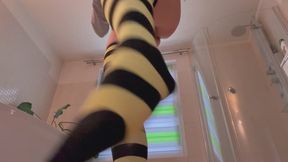 Admire My Beautiful Long Striped Knee-High Socks – Slow Sock Tease & Show