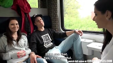 Czech brunette initiates a daring foursome with three strangers during a daylight train ride from Prague to Brno