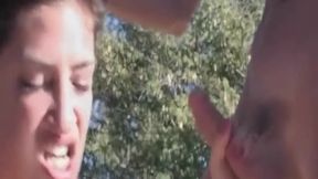 Brunette Babe Deepthroats Throbbing Cock Outdoors Drooling Wildly