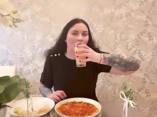 Miss Ffw Eating Cheese Pizza and Doughballs
