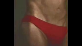 Stretching on Stool in Red Briefs - v.1 Close View