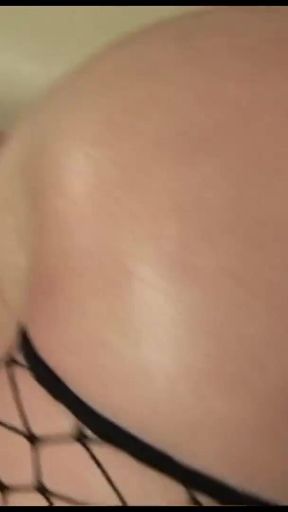 Horny bbw in fishnet is pleasing her bf's big dong