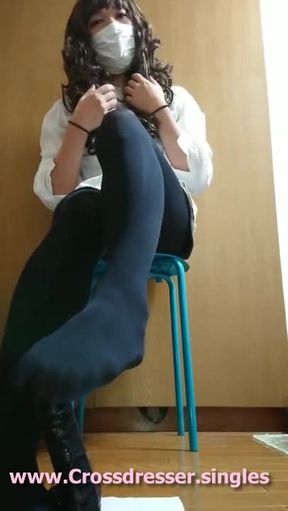 anese crossdresser black tights foot fetish