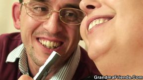 POV threesome with old mature plumper