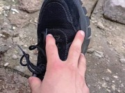 the guy masturbates in sweatpants. I masturbate on my sneakers.