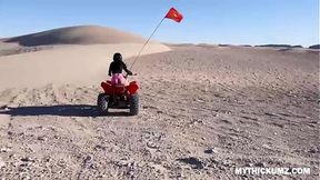 Babe rides ATV and blows dick after flashing her hefty tits