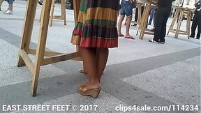 Peeking at sexy feet in mules