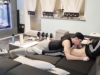 My male surprised me with a nice blowjob while I was gaming and I shot my cum in his mouth