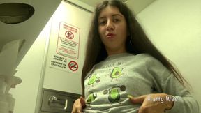 Risky Masturbation in an Airplane Toilet. Almost Caught Without Panties When Cumming