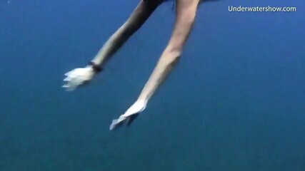 Underwater swimming girls on Tenerife