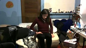 Femboy slut see through leggings pink thong self facial