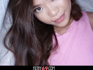 Ribald oriental doxy rides on her stepbrother's hard schlong