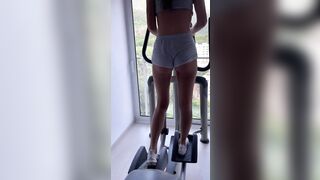 Beauty topless workout inside outside gym with wardrobe malfunction