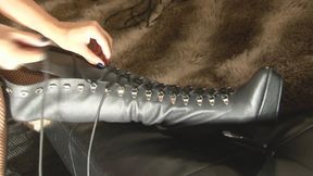 Lacing up My New Leather Thigh High Boots (2011)
