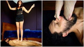 PREY AT MY FEET 4K | Muscular body trampling, foot gagging, slobbering long toes, footjob