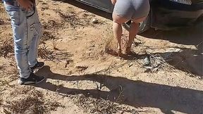 Big Latina's Flat Tire Turns into Public Masturbation Mishap