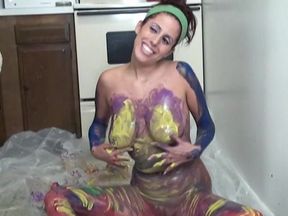 Sexy amateur bitch rubs color all over her pierced body