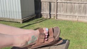 Birkenstocks in the back yard