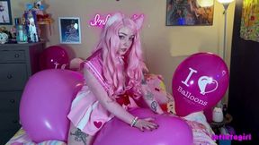Kawaii Cat Girl Rides, Blows, And Cums On Her Big Pink Balloon - Balloon Fetish - Inflatagirl