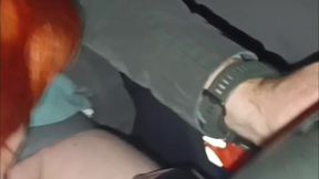 Redhead gives blowjob in restaurant before parking sex