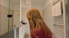 Cute Beautiful and Hot All Natural Big Tits Big Ass Blonde College Slut Masturbates with a Small Massager Using Under Her Skirt