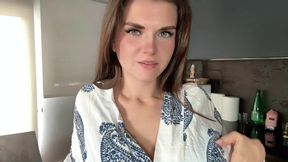 Step moms yummy cock makes her stepson cum hard in kitchen POV big tits milf