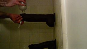 Giant Dildos in His Ass While Showering