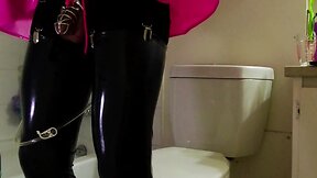 Self bondage enema using a CD maid toilet