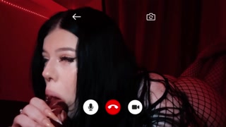 Gothic whore with huge boobs and an ass called me on FaceTime to show me how she sucks BJ on a huge monster dildo