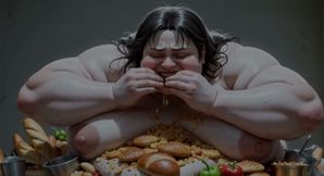 Huge Obese SSBBW Stuffing Herself - Naked with Thick Hairy Pussy
