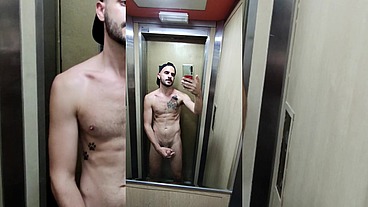 Xisco fully naked inside the lift and jerk off