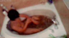 kirito cosplayer enjoying nature bathing in leaves experiment