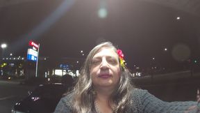 Mature Shemale Sissy is alone and horny in a car parking lot at night.