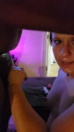 Showing her cuckold how much she likes black cock.