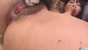 Busty Asian MILF Takes Japanese Cucumber While Hubby Watches.