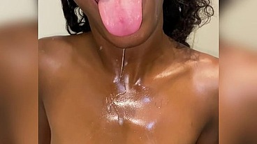Slim goody ebony poses/ dressed with BBC cum in her mouth!